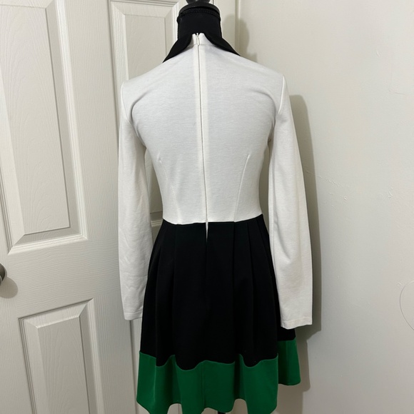 ASOS White Black and Green Color-block Long Sleeve Collared Dress Size 6 - Picture 3 of 4
